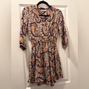 Lush Blue and Orange Paisley Long Sleeve Dress